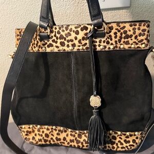 Vince Camuto Leopard Studded Suede Leather Hair on Vintage Handbag EUC